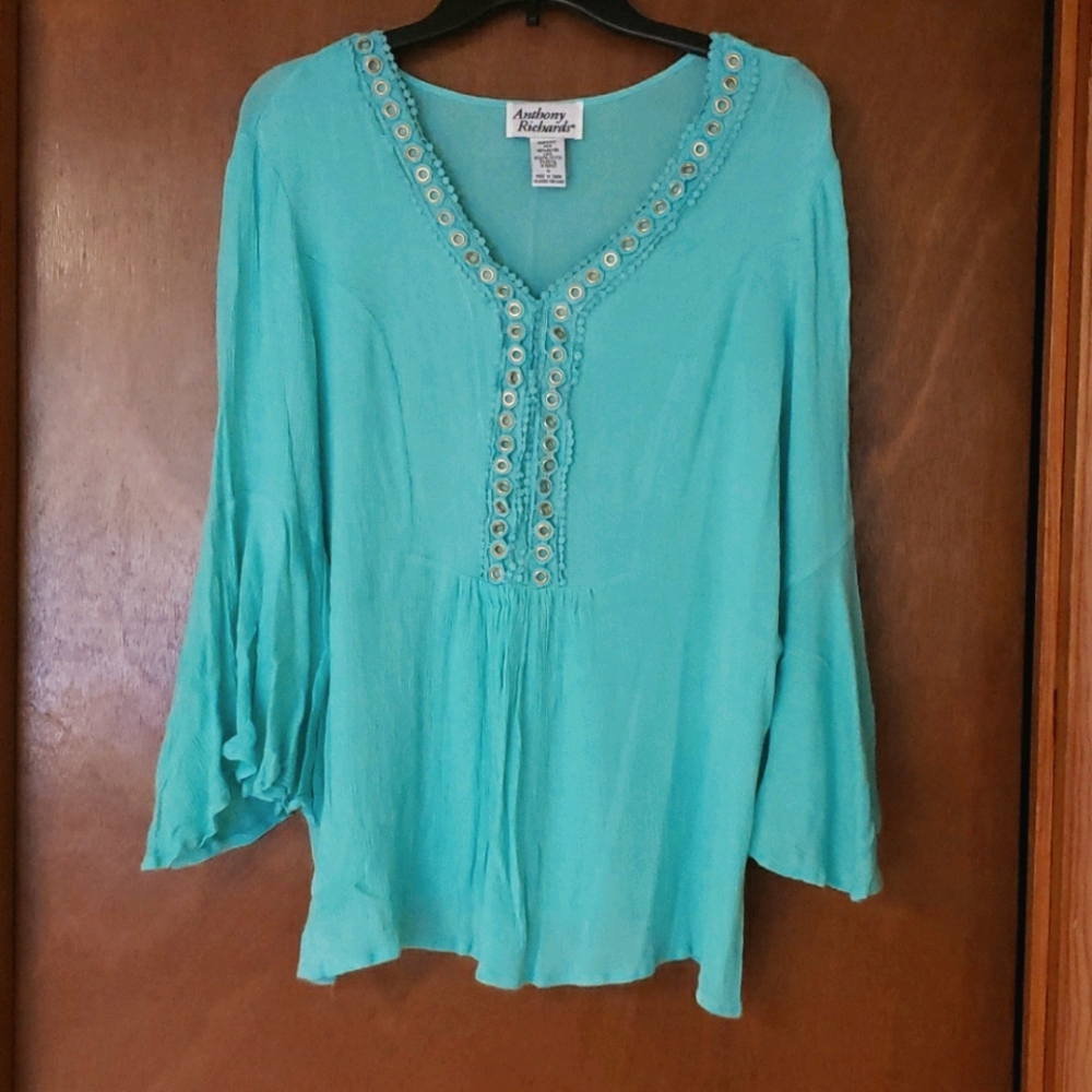 Anthony Richards Turquoise V-Neck Embellished Women’s Top
